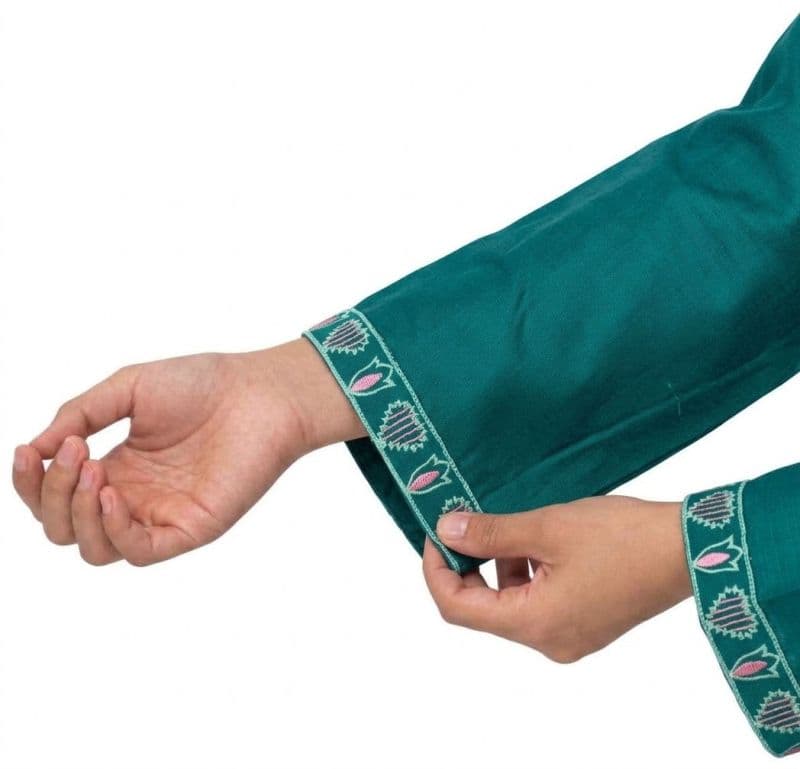 Plum Khaddar Teal Colour embroidered with Green & Pink threads on 2pc stitched suit for Girls. thumbnail