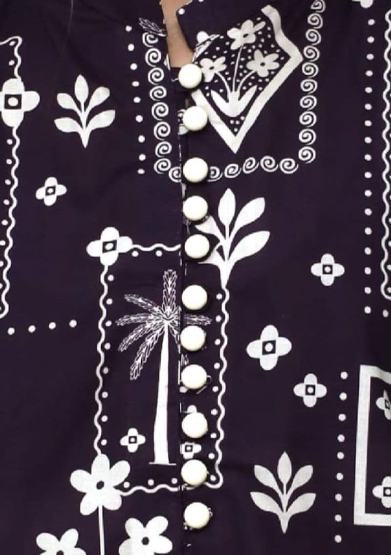Plum Khaddar Teal Colour printed White & Mustsrd flowers embroidered with White threads on 2pc stitched suit for Girls thumbnail