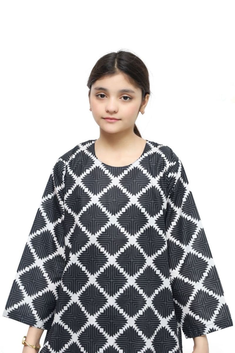 Plum Digital Lawn Black Colour Printed White Patterns On 2 Pc stitched suit for Girls thumbnail