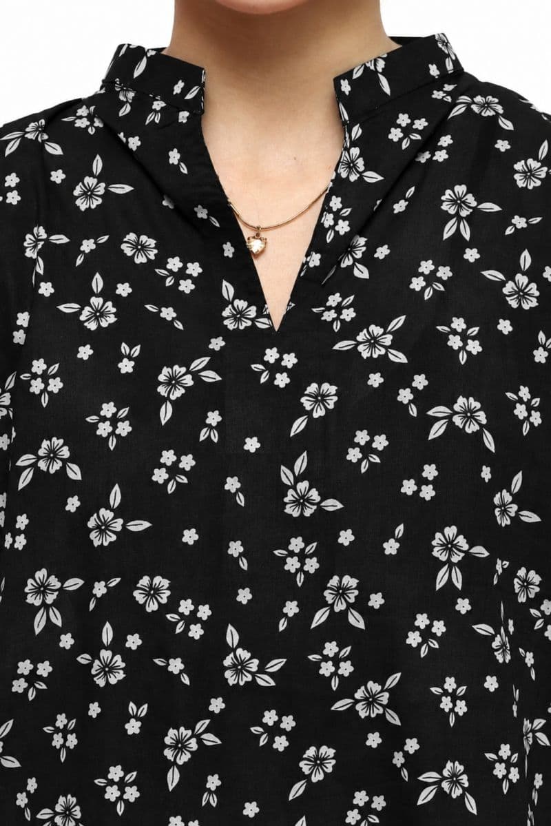 Plum Digital Lawn Black Colour Printed White Flowers On 2 Pc stitched suit for Girls. thumbnail