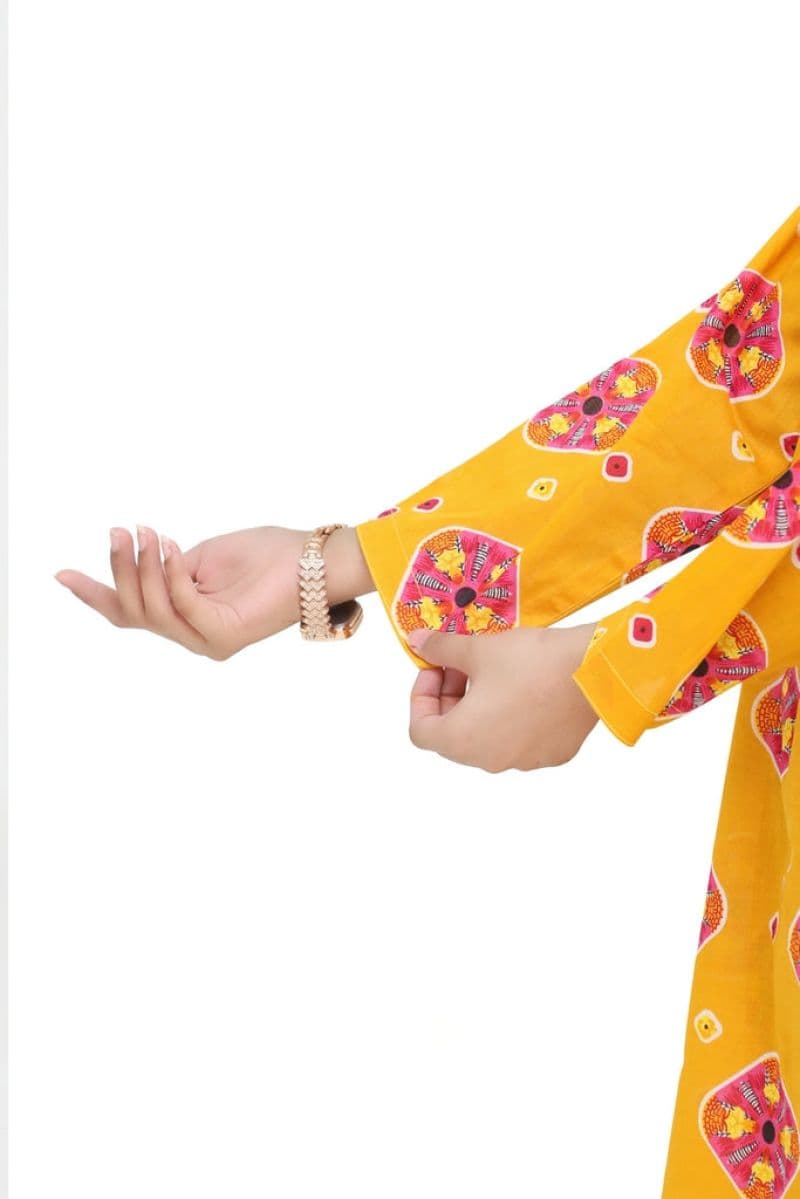 Plum Digital Lawn Yellow Colour Printed Pink Orange Patterns with Pink buttons On 2 Pc stitched suit for Girls. thumbnail