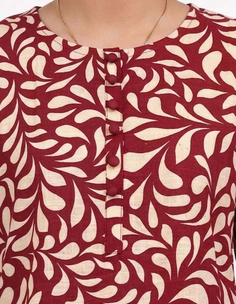 Plum Khaddar Rust Colour printed Off White Patterns with Red buttons on 2pc stitched suit for Girls - alternate view