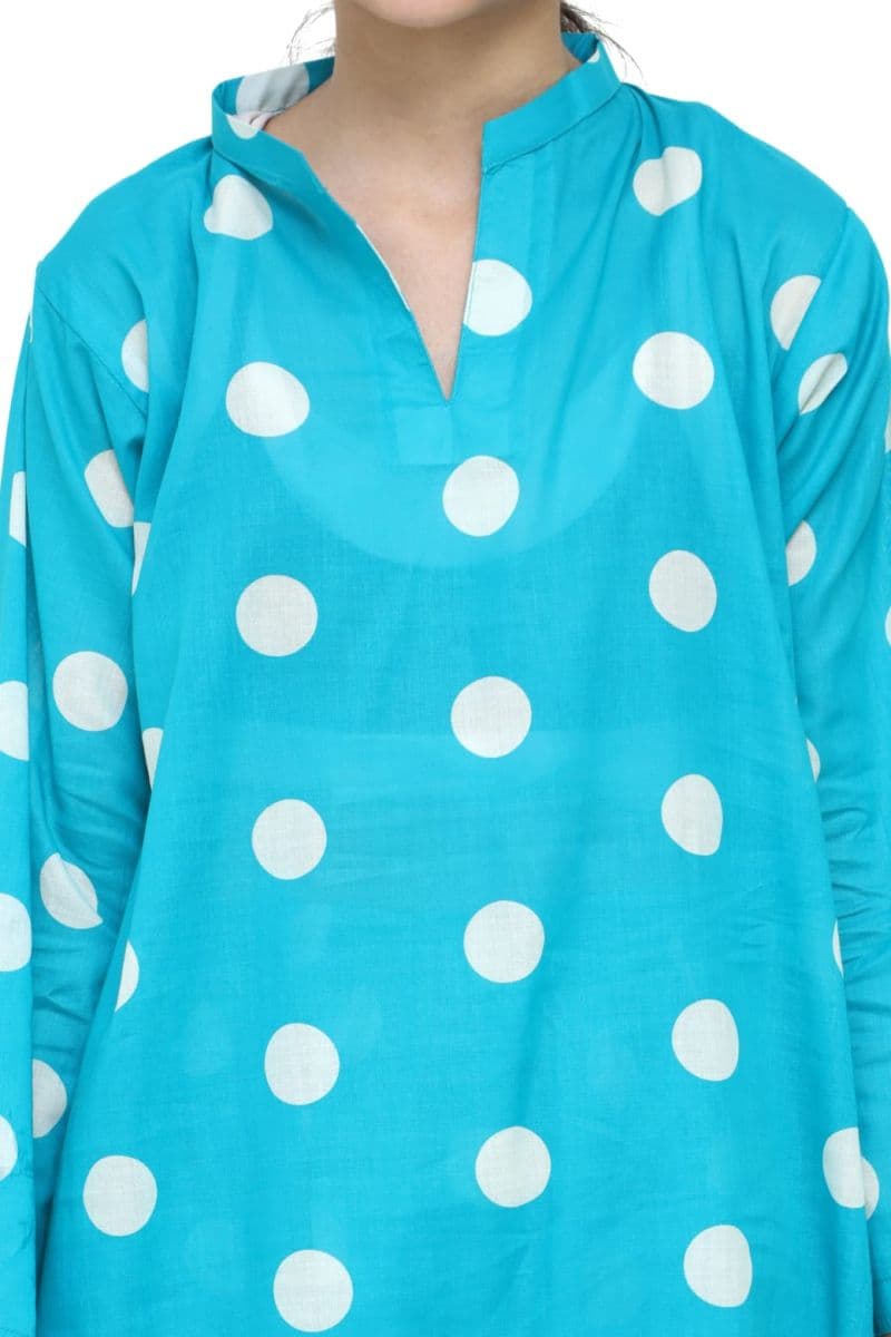 Plum Digital Lawn Sea Green Colour printed Off White Dots On 2 Pc stitched suit for Girls thumbnail