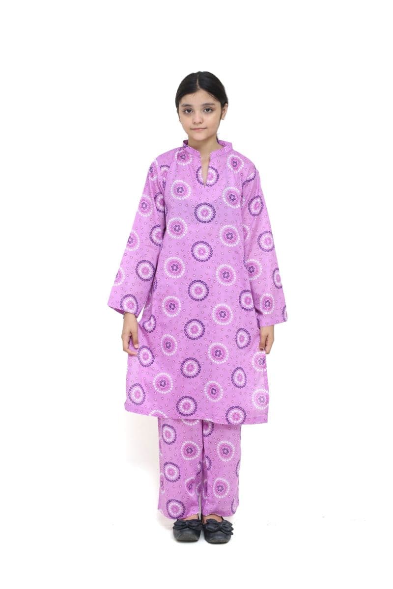 Plum Digital Lawn Purple Colour Printed White & Dark Purple Patterns On 2 Pc stitched suit for Girls. thumbnail