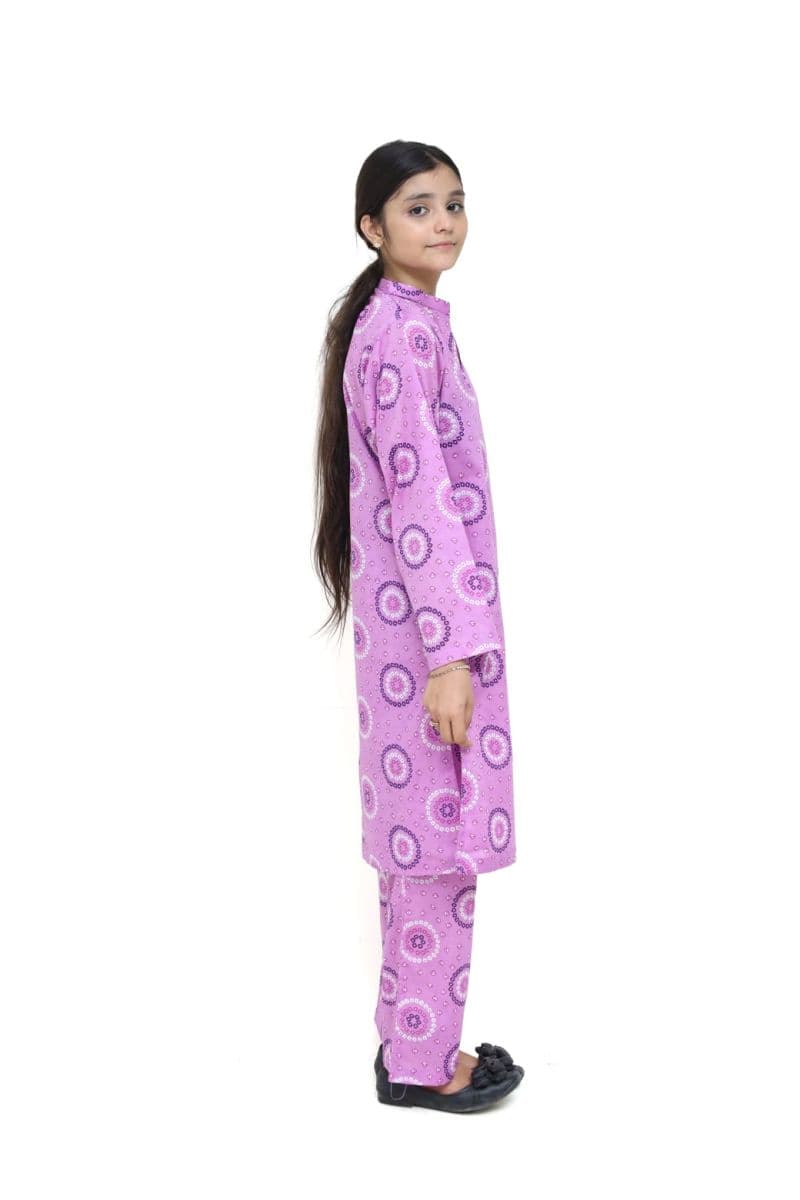 Plum Digital Lawn Purple Colour Printed White & Dark Purple Patterns On 2 Pc stitched suit for Girls. thumbnail