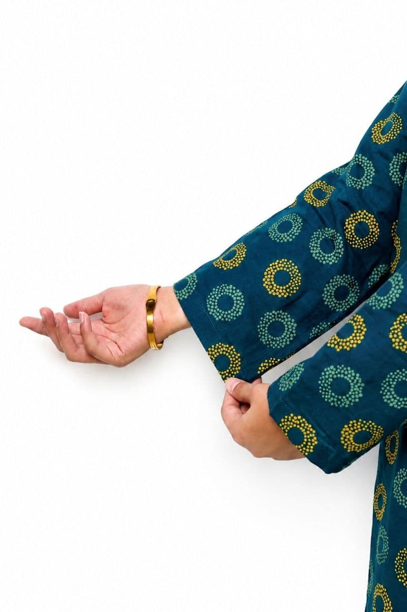 Plum Digital Lawn Teal Colour printed Yellow Blue Patterns with Sky Blue buttons On 2 Pc stitched suit for Girls thumbnail