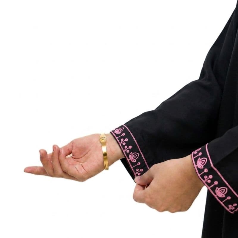 Plum 100% Cotton Lawn Black colour embroidered with Pink threads on 2pc stitched suit for Girls. thumbnail
