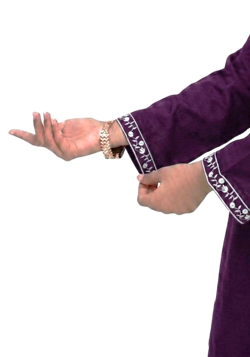 Plum 100 % Cotton Lawn Dark Purple colour embroidered with White threads on 2pc stitched suit for Girls. thumbnail