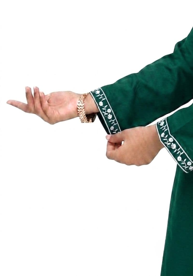Plum 100 % Cotton Lawn Dark Green colour embroidered with White threads on 2pc stitched suit for Girls. thumbnail