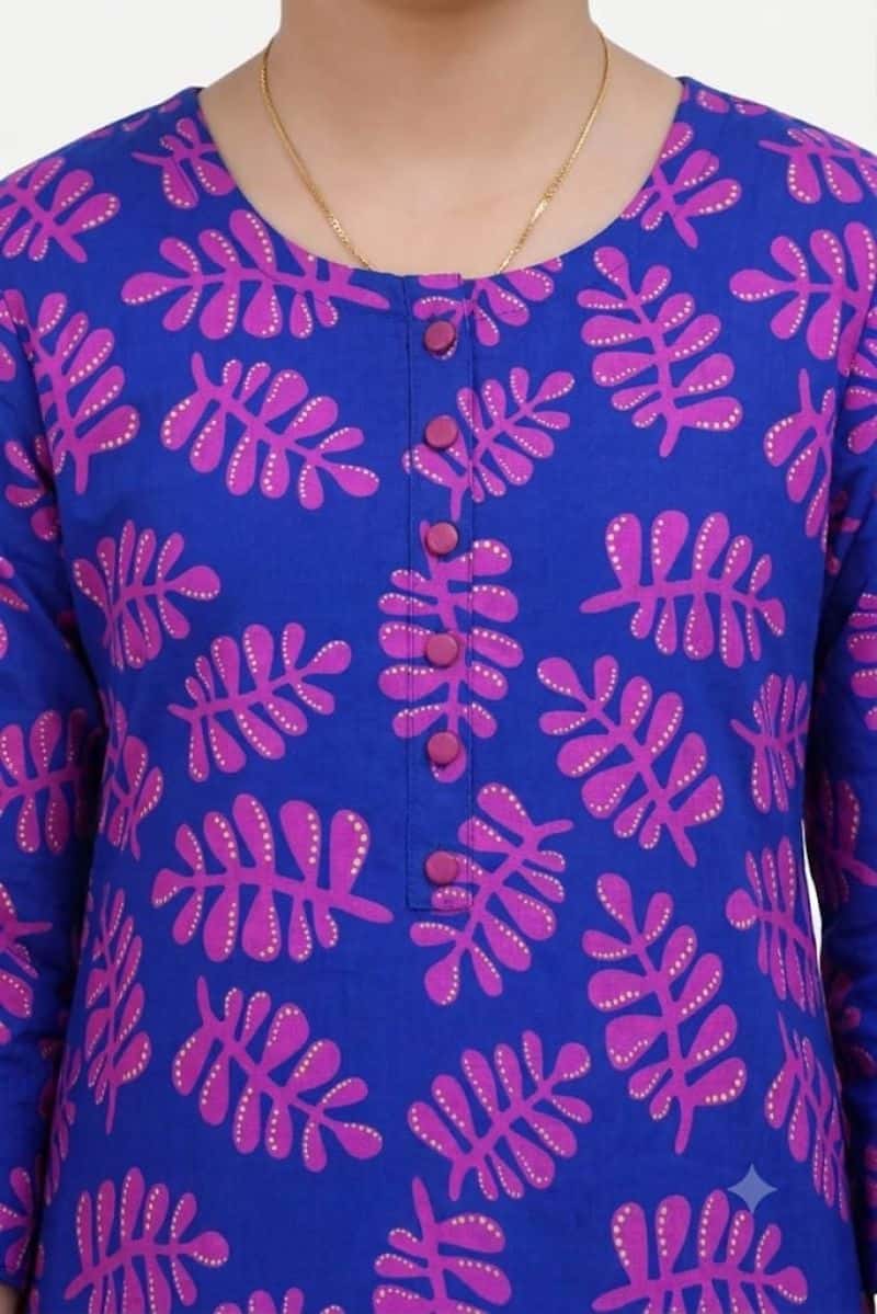 Plum Digital Lawn Blue Colour printed Pink Flowers With Pink Buttons On 2 Pc stitched suit for Girls - alternate view