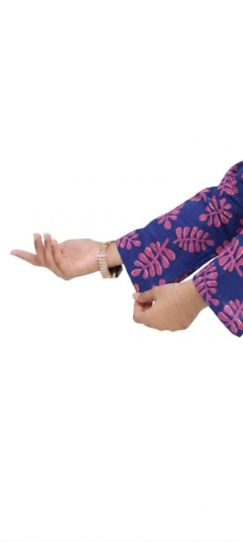 Plum Digital Lawn Blue Colour printed Pink Flowers With Pink Buttons On 2 Pc stitched suit for Girls thumbnail