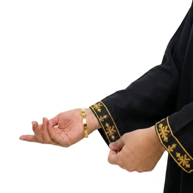 Plum Khadder Black colour embroidered with Dark Yellow threads on 2pc stitched suit for Girls. thumbnail