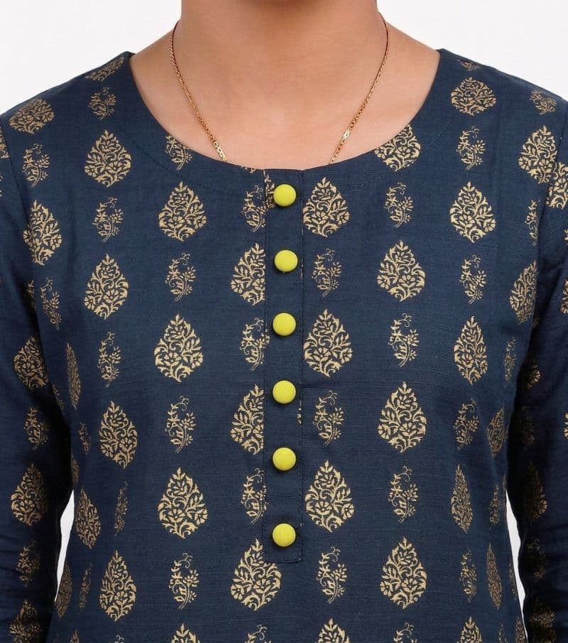 Plum Khaddar Black colour printed Yellow Patterns with Yellow buttons on 2pc stitched suit for Girls. thumbnail