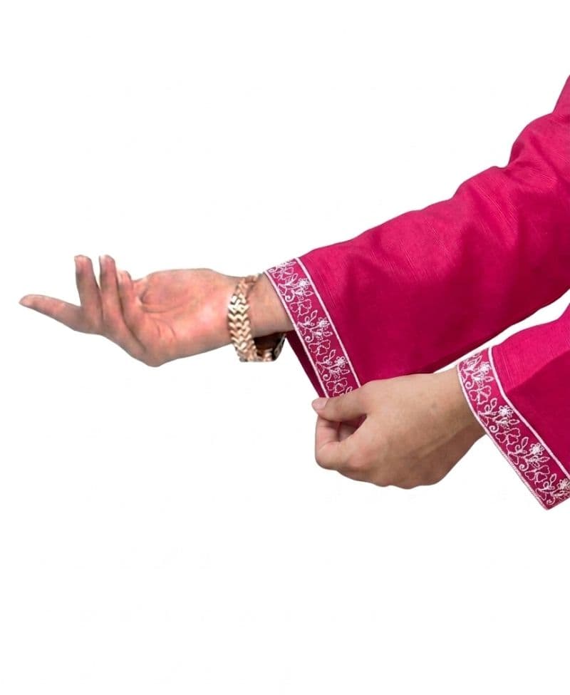 Plum Khaddar Dark Pink colour embroidered with White threads on 2pc stitched suit for Girls. thumbnail