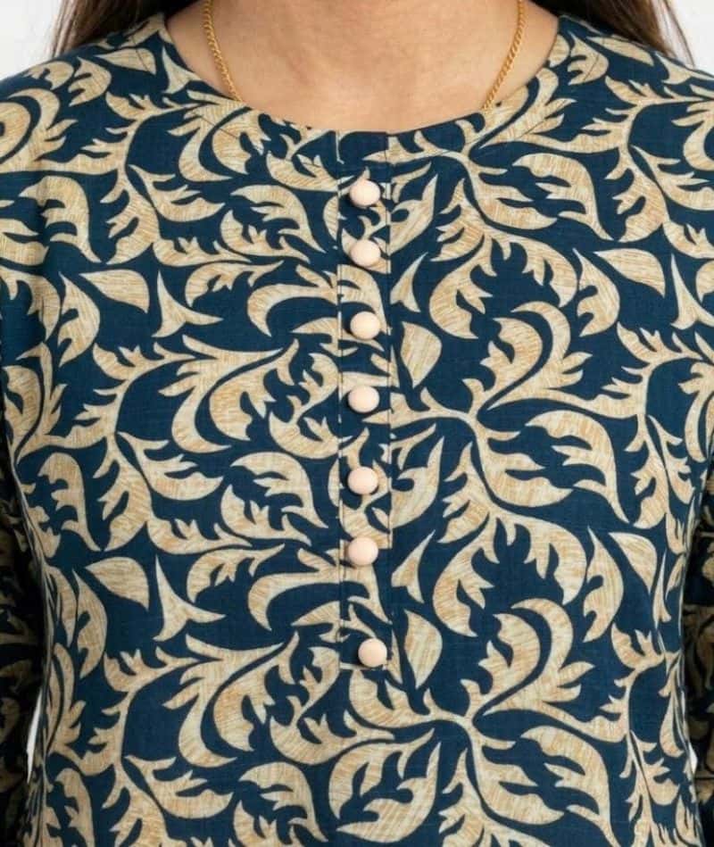Plum Khaddar Teal & Beige colour with Beige buttons on 2pc stitched suit for Girls - alternate view