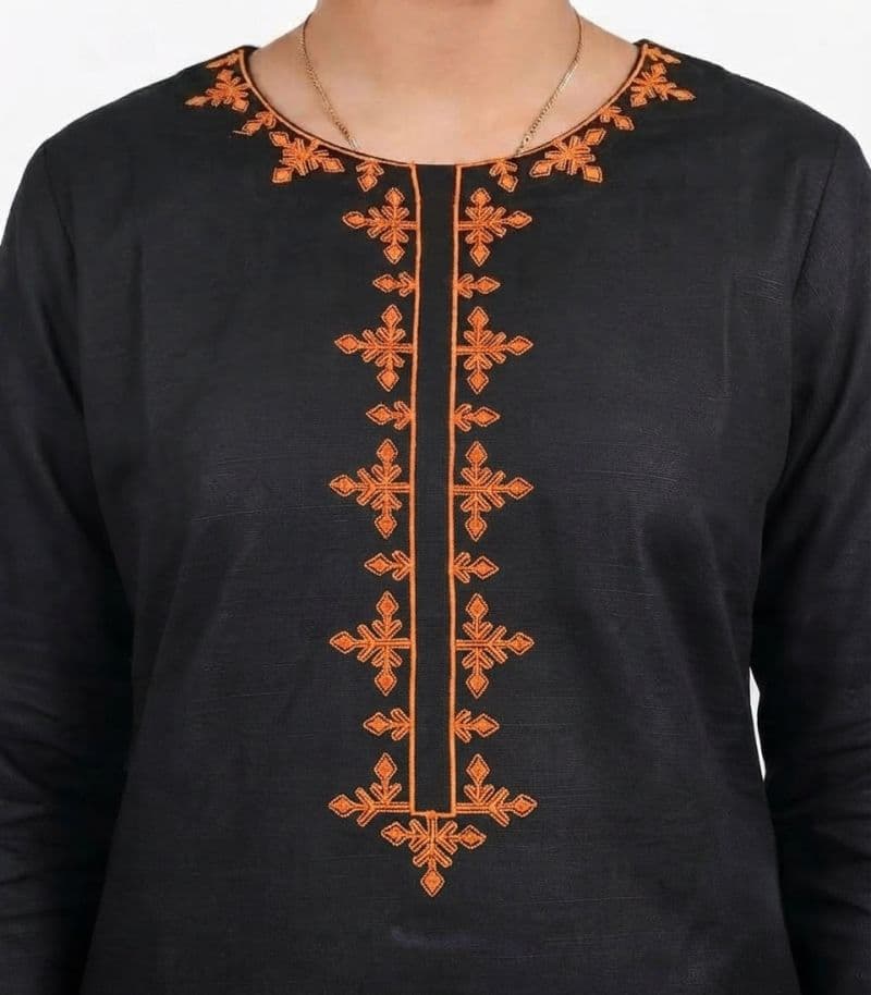 Plum Khaddar Black Colour embroidered with Rust Threads on 2pc stitched suit for Girls. thumbnail
