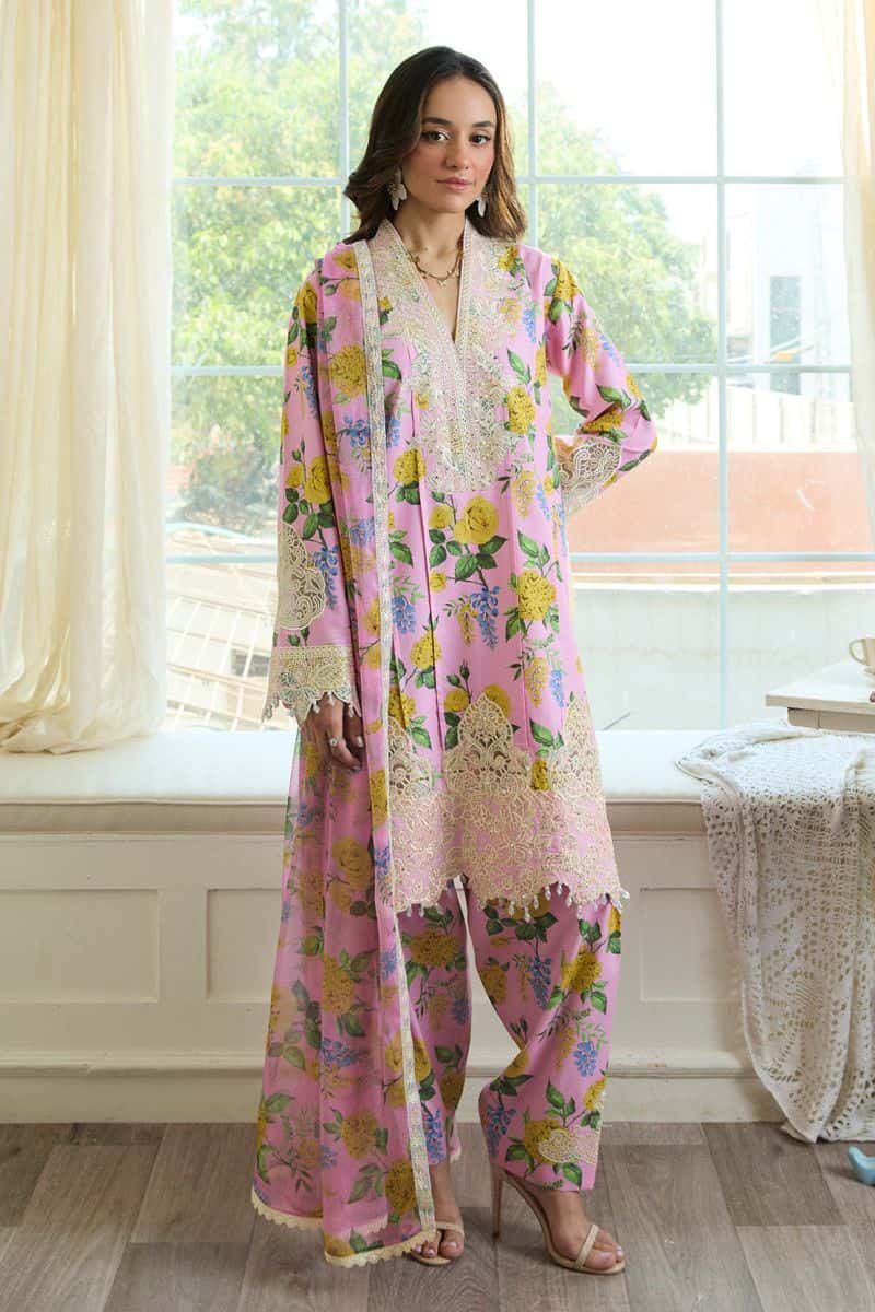 BLUSH BLOOM – 3PC LAWN & CHIFFON LUXURY PRET