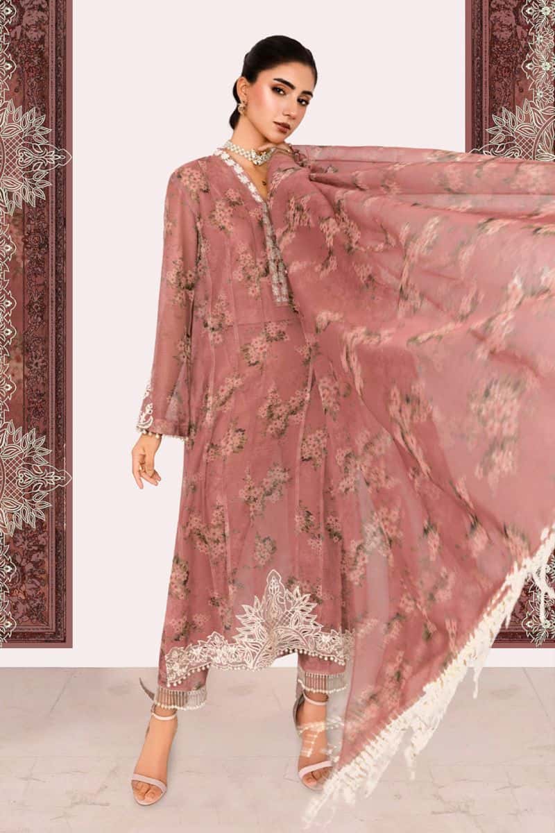 ABROSH – 3PC COTTON NET, ORGANZA & LAWN EID FESTIVE PRET - alternate view