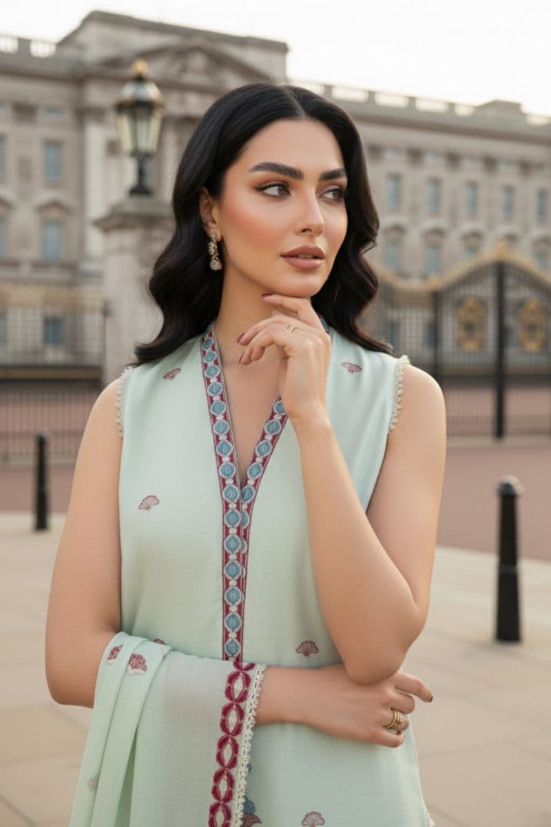Embroidered - 3 Pc Lawn Suit (Dyed Embroidered Dupatta) thumbnail