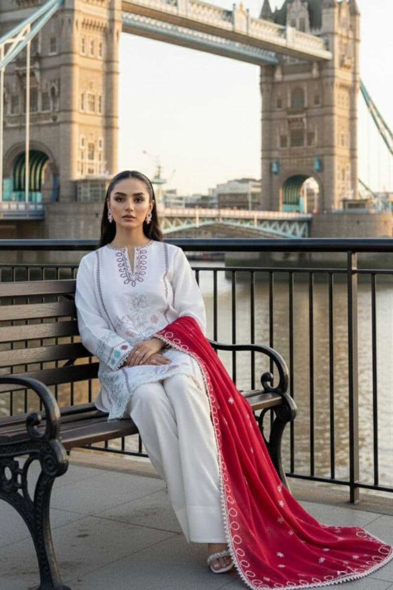 Embroidered - 3 Pc Lawn Suit (Dyed Embroidered Dupatta) thumbnail
