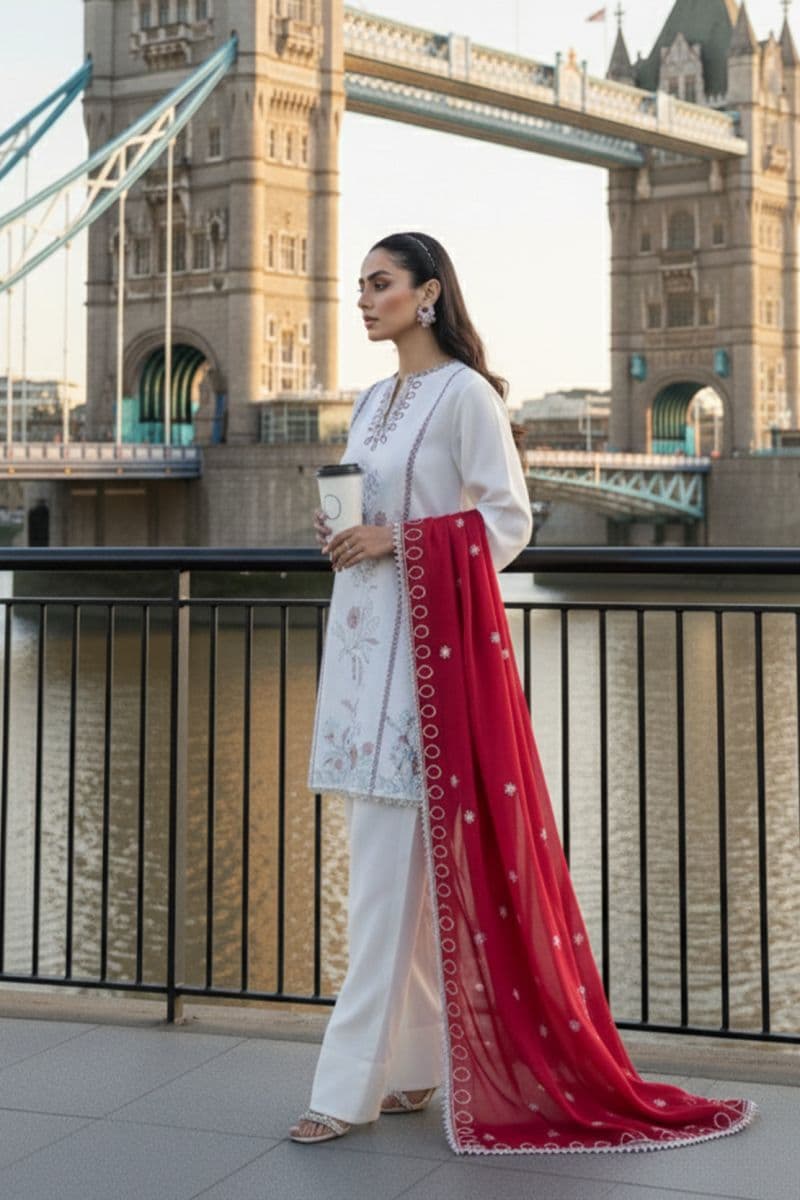 Embroidered - 3 Pc Lawn Suit (Dyed Embroidered Dupatta) thumbnail