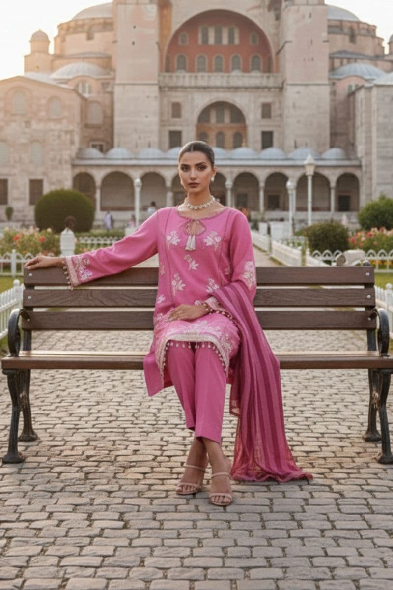 Embroidered - 3 Pc Lawn Suit (Dyed Yarn Dupatta) thumbnail