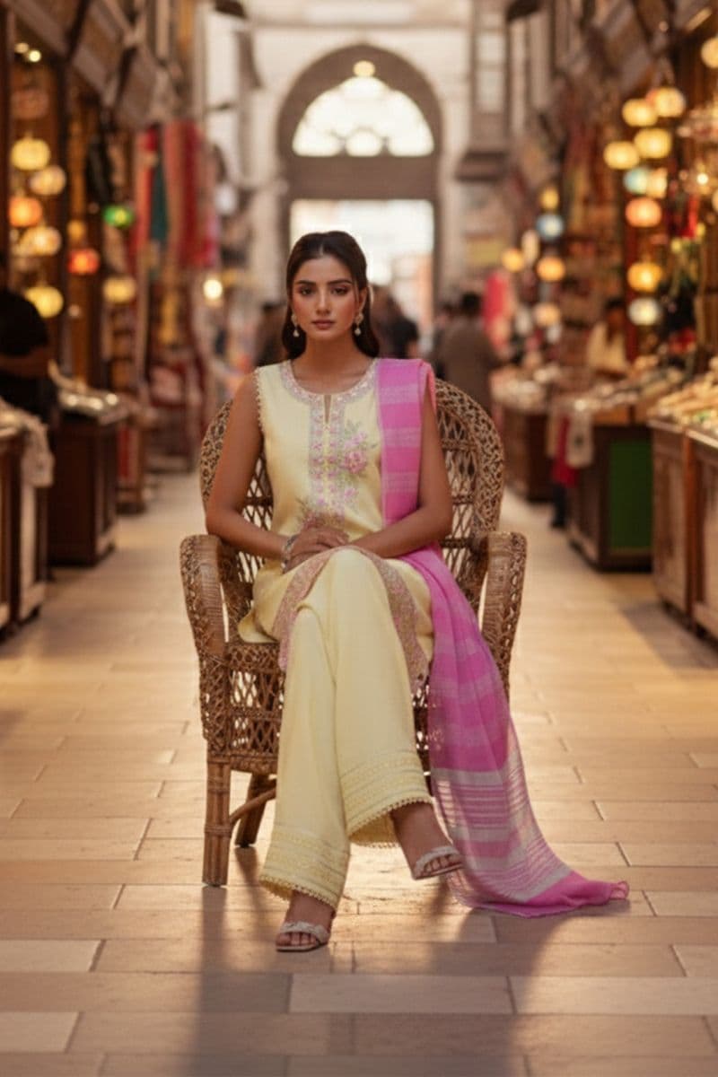Embroidered - 3 Pc Lawn Suit (Dyed Yarn Dupatta) thumbnail