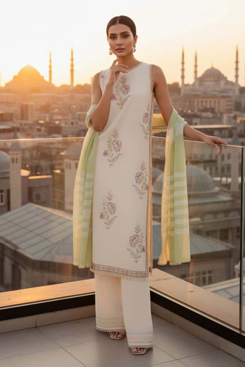 Embroidered - 3 Pc Lawn Suit (Dyed Yarn Dupatta) - alternate view