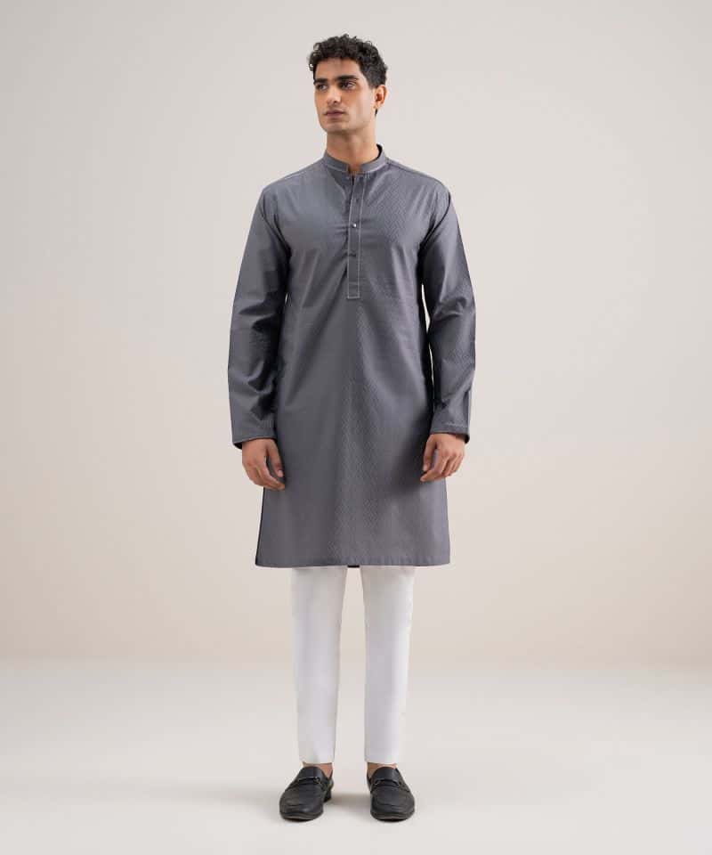 Embroidered Cotton Jacquard Kurta