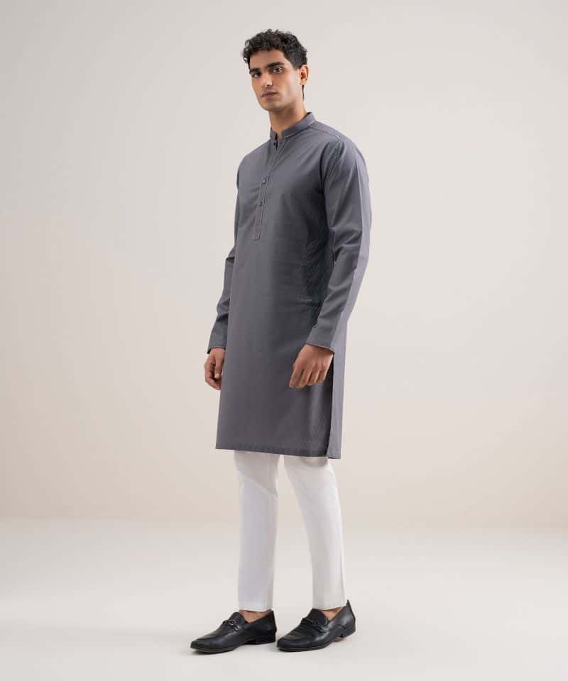 Embroidered Cotton Jacquard Kurta - alternate view