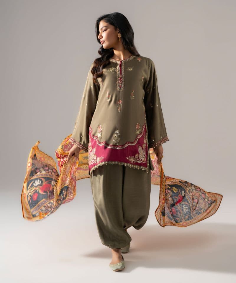 3 Piece - Embroidered Raw Silk Suit thumbnail