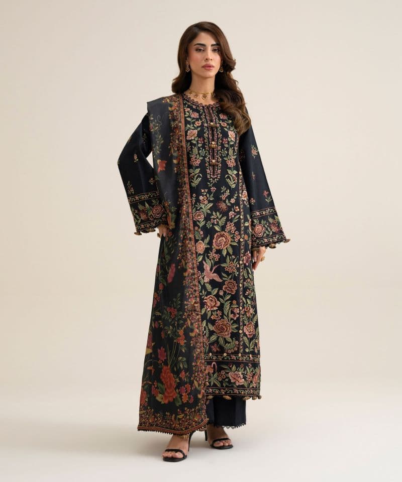 3 Piece - Embroidered Fine Cotton Satin Suit thumbnail