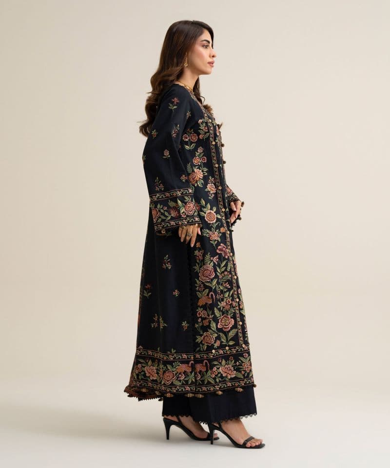 3 Piece - Embroidered Fine Cotton Satin Suit thumbnail
