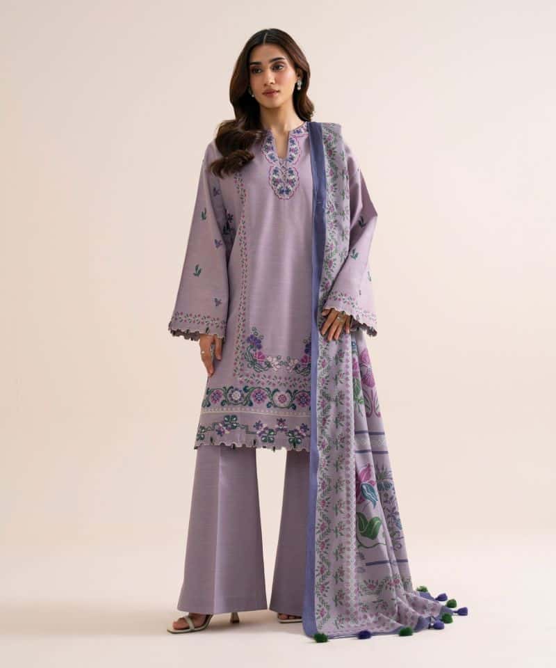 3 Piece - Embroidered Light Khaddar Suit