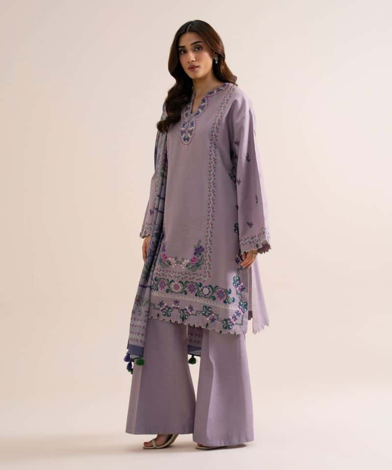 3 Piece - Embroidered Light Khaddar Suit - alternate view