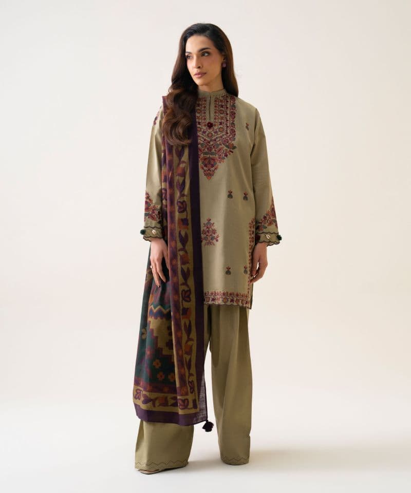 3 Piece - Embroidered Textured Cotton Suit thumbnail