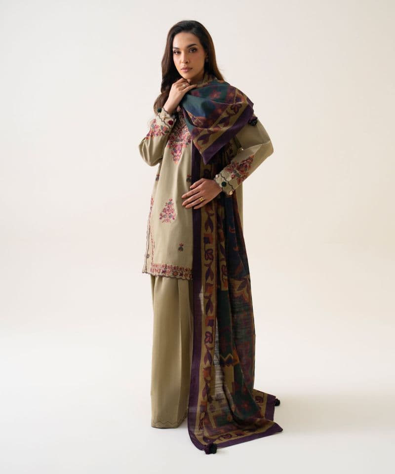 3 Piece - Embroidered Textured Cotton Suit thumbnail