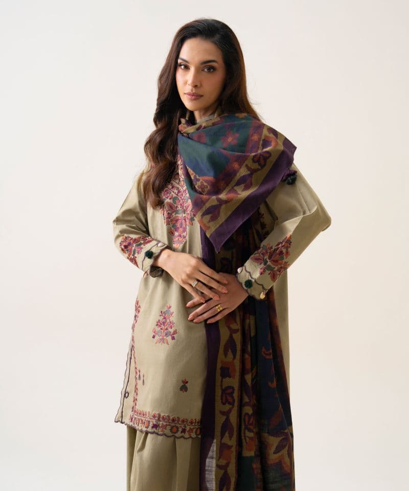 3 Piece - Embroidered Textured Cotton Suit thumbnail