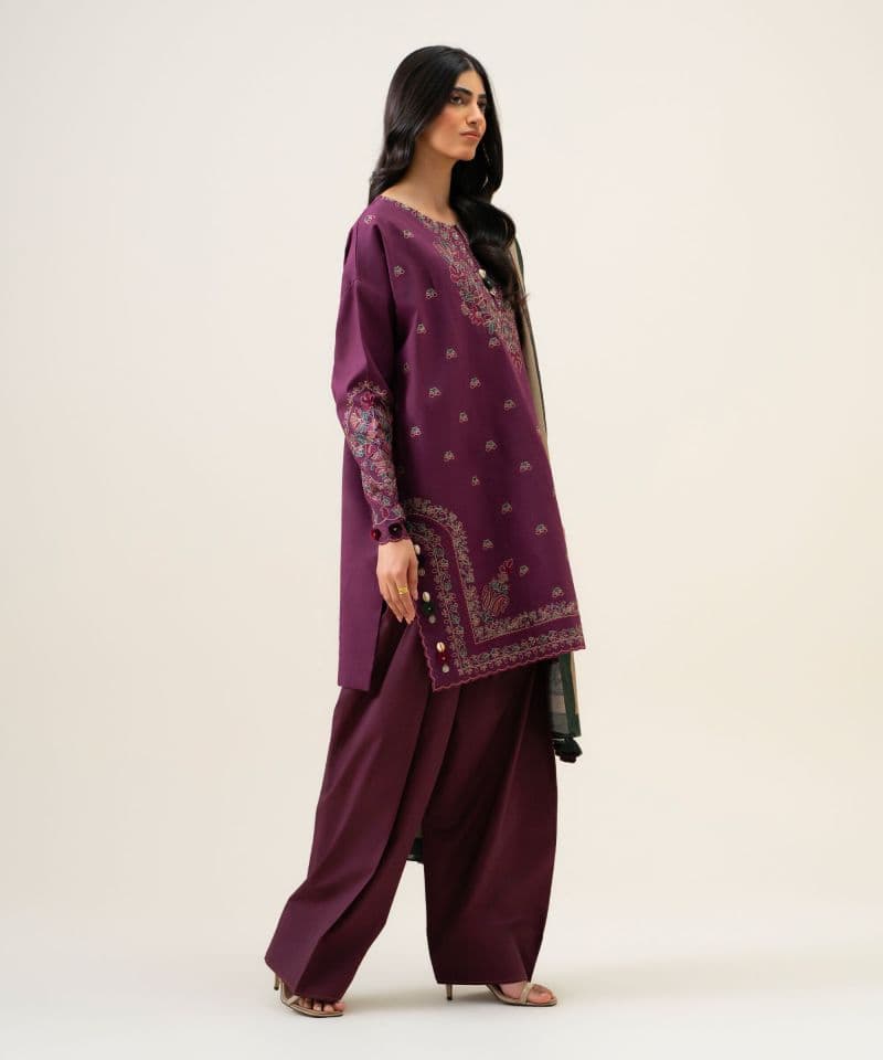 3 Piece - Embroidered Textured Cotton Suit thumbnail