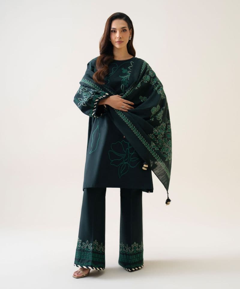 3 Piece - Embroidered Textured Cotton Suit thumbnail