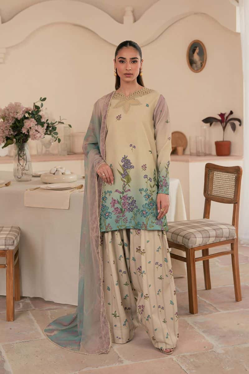Embroidered Printed lawn silk and chiffon Printed lawn silk embroidered 3 Piece Ready-to-Wear Suit