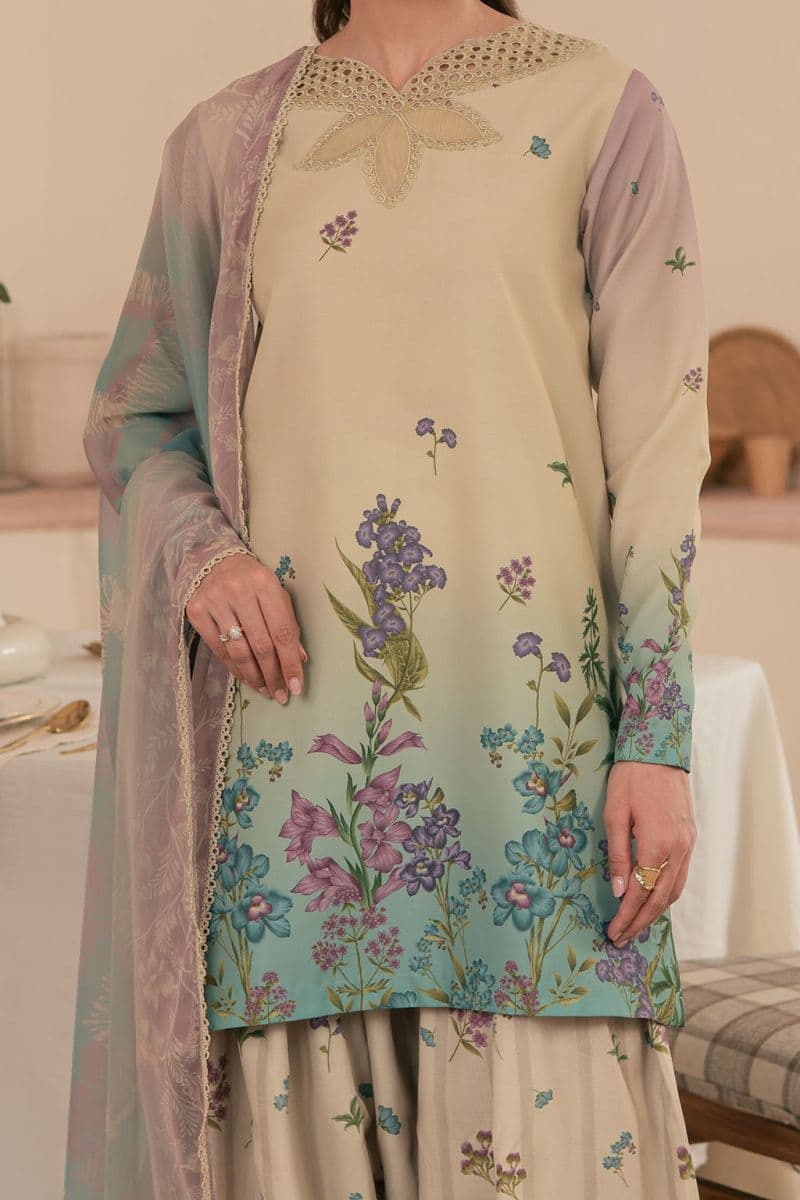 Embroidered Printed lawn silk and chiffon Printed lawn silk embroidered 3 Piece Ready-to-Wear Suit thumbnail