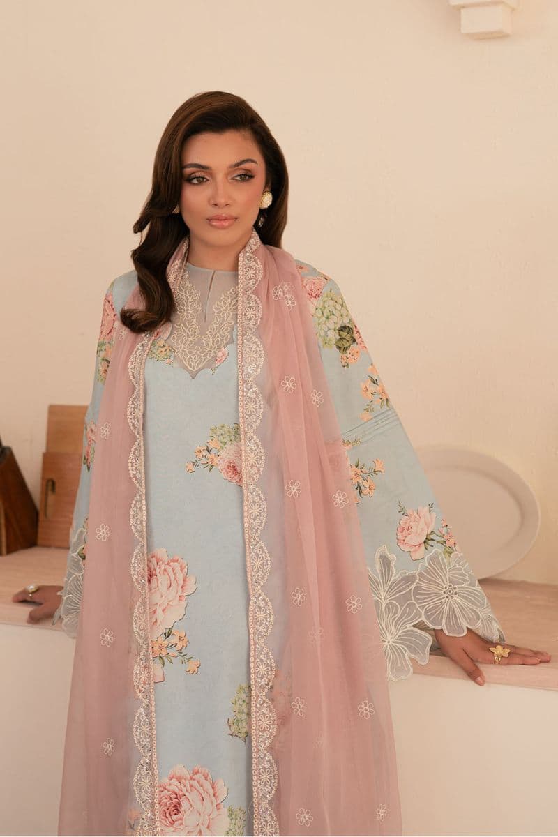 Embroidered Printed lawn silk and chiffon Printed lawn embroidered 3 Piece Ready-to-Wear Suit thumbnail