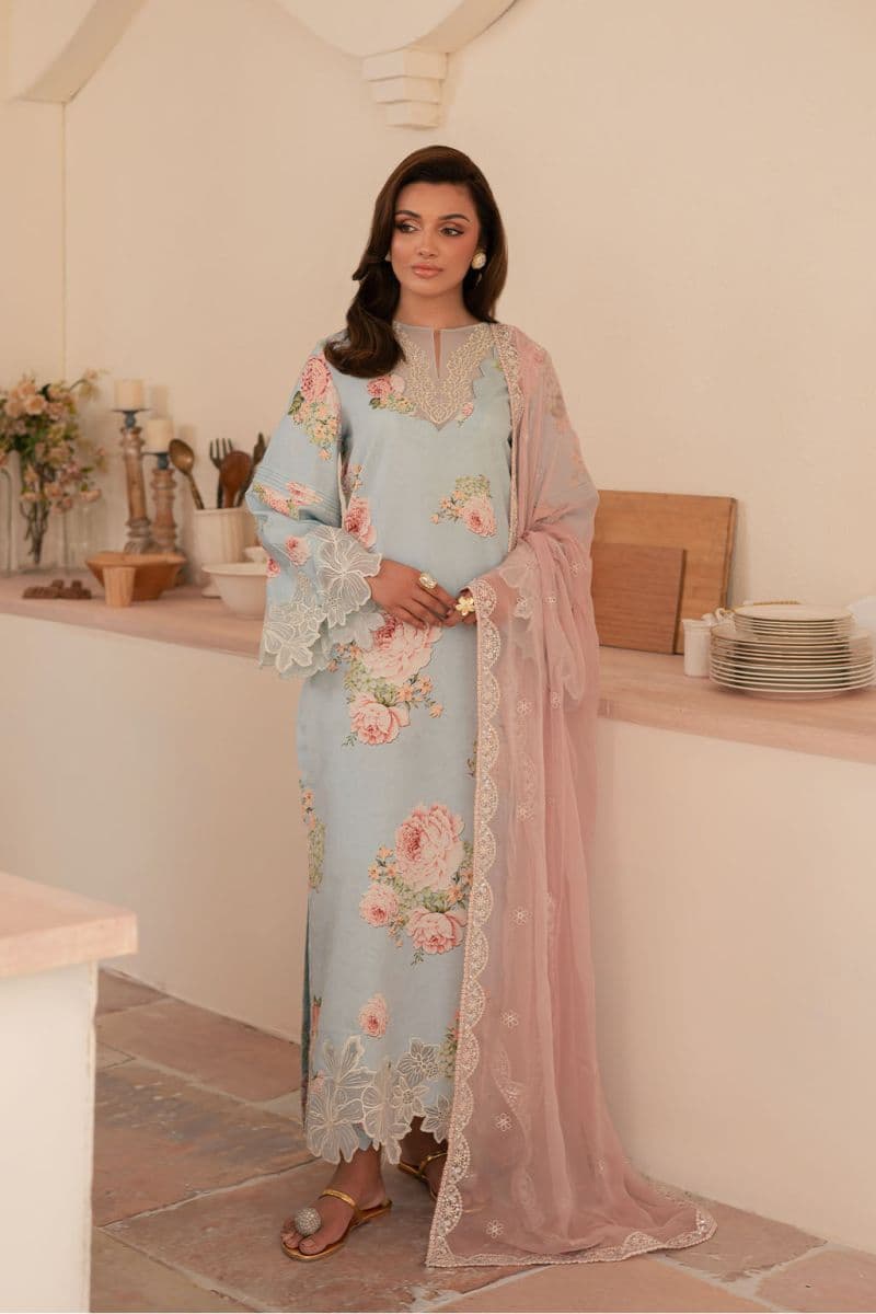 Embroidered Printed lawn silk and chiffon Printed lawn embroidered 3 Piece Ready-to-Wear Suit thumbnail