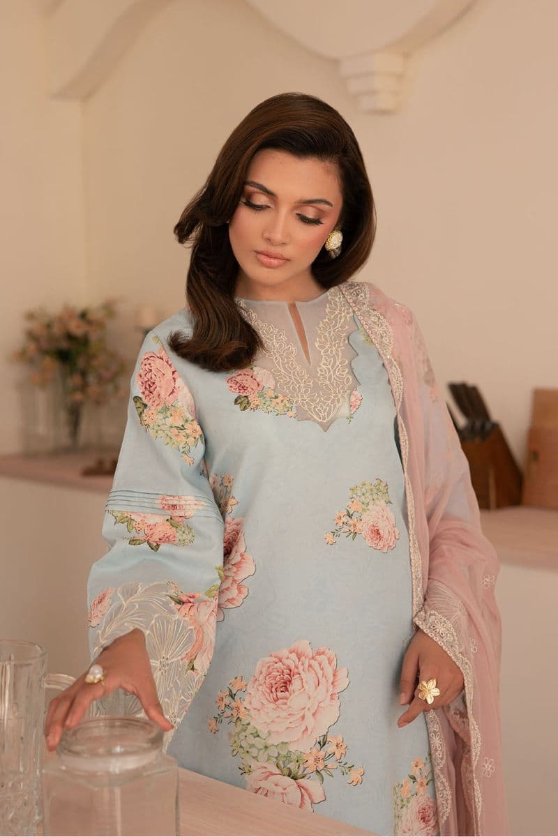 Embroidered Printed lawn silk and chiffon Printed lawn embroidered 3 Piece Ready-to-Wear Suit thumbnail