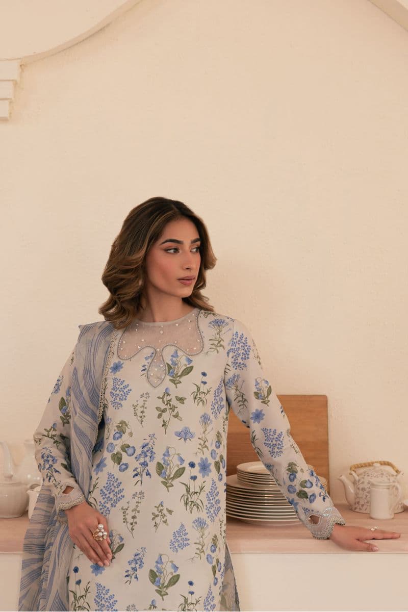Embroidered Printed lawn silk and chiffon Printed lawn embroidered 3 Piece Ready-to-Wear Suit thumbnail