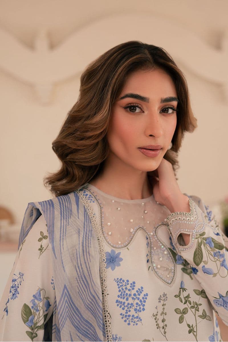 Embroidered Printed lawn silk and chiffon Printed lawn embroidered 3 Piece Ready-to-Wear Suit thumbnail