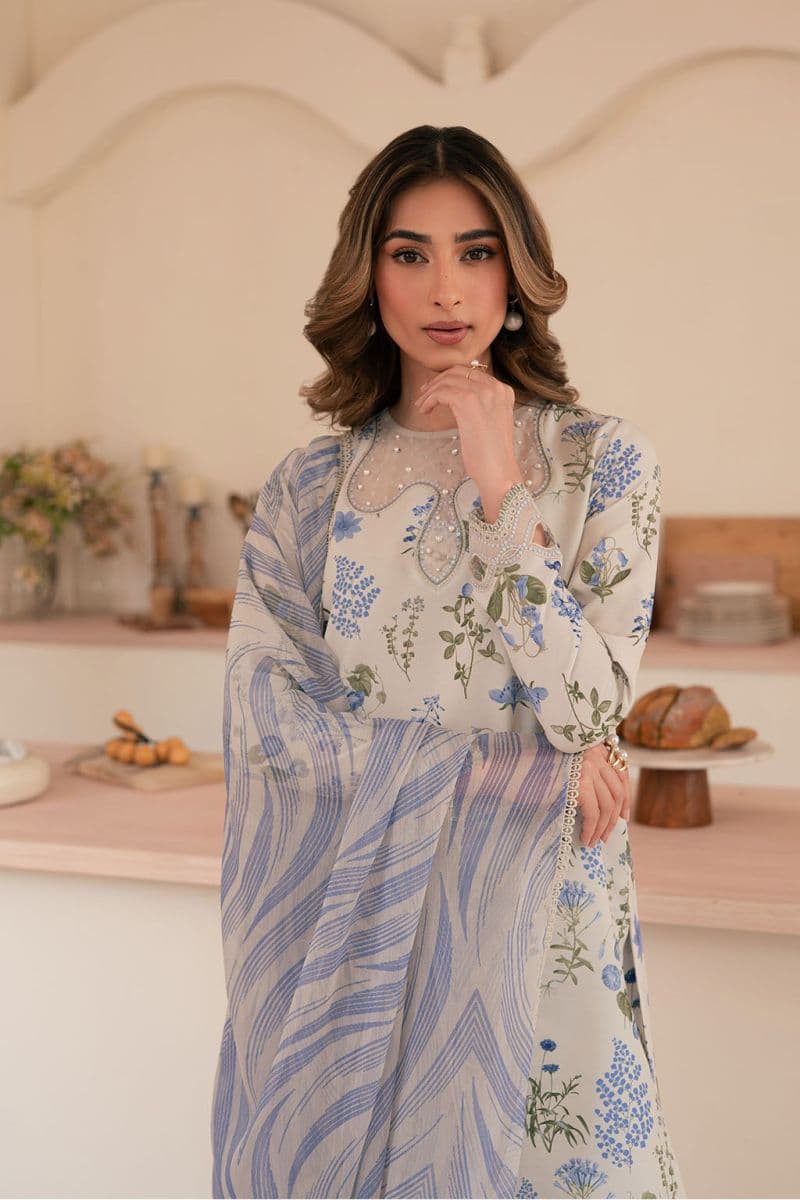 Embroidered Printed lawn silk and chiffon Printed lawn embroidered 3 Piece Ready-to-Wear Suit thumbnail