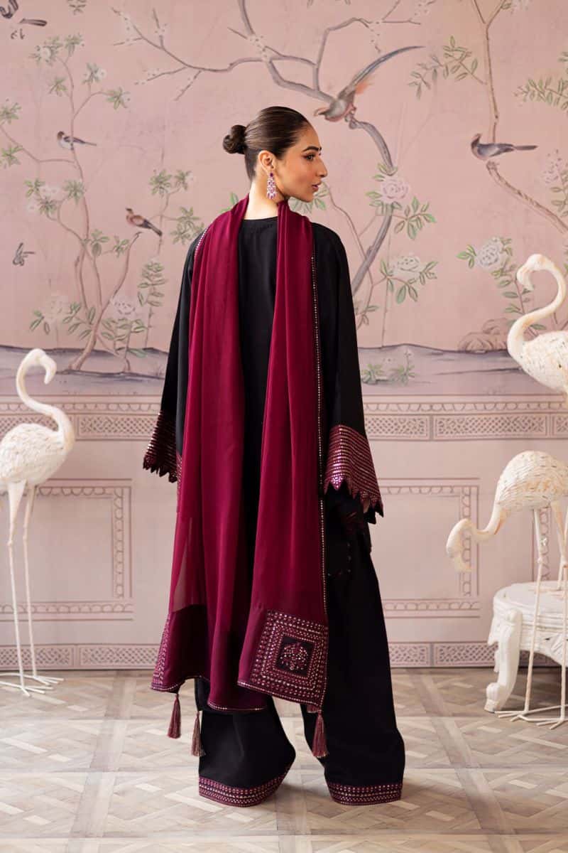 Premium silk and chiffon A premium silk black farshi shalwar and 3 Piece Ready-to-Wear Suit (SN-04) - alternate view