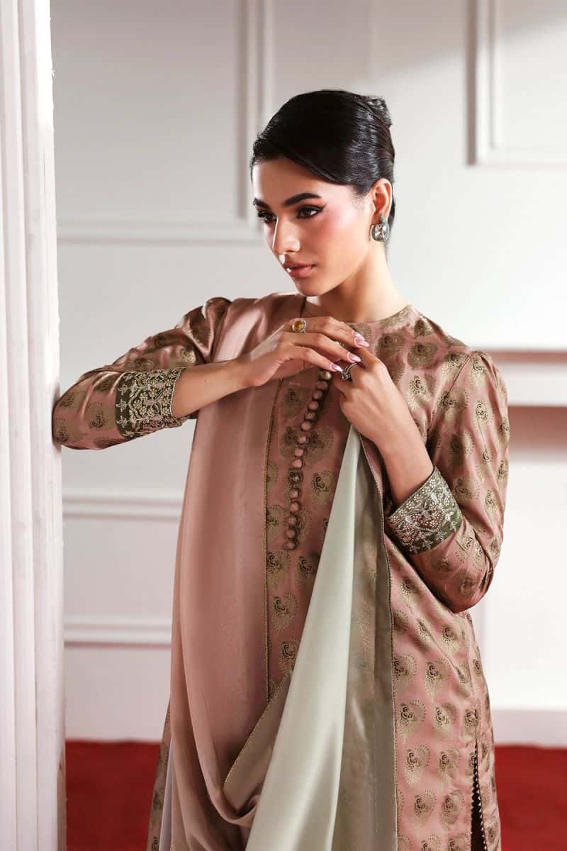Printed Silk 3 Piece Ready-to-Wear Suit - alternate view